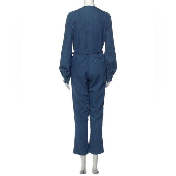 RACHEL COMEY Blue Chambray Long Balloon Sleeve Slit Jumpsuit sz 2 - Picture 9 of 9